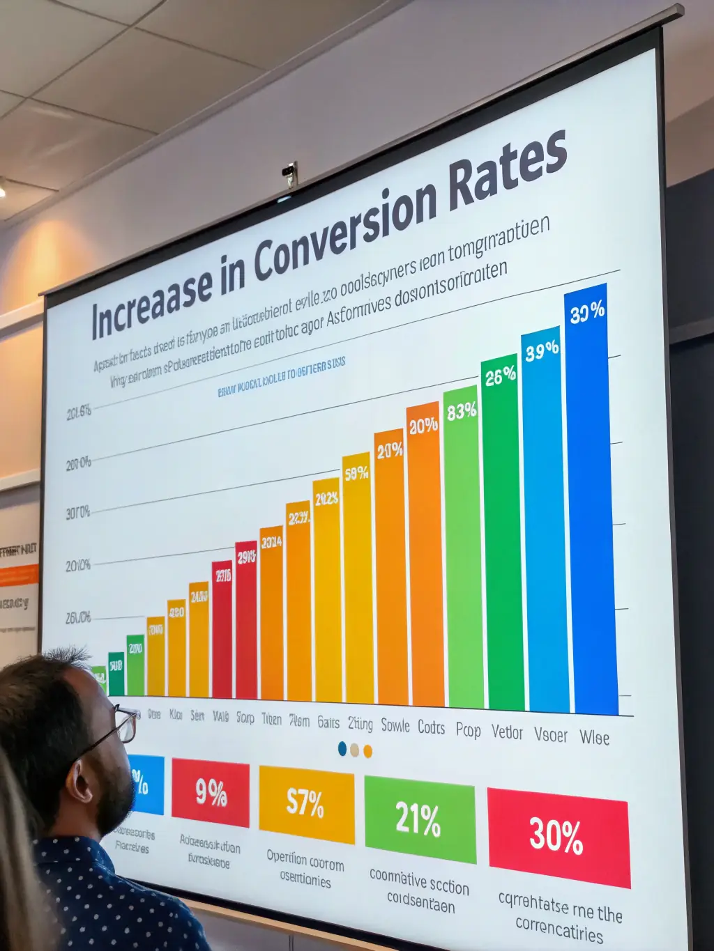 A chart illustrating a rise in conversion rates after implementing CRO strategies, with a clean and professional design reflecting Boundless Digital Agency's style.