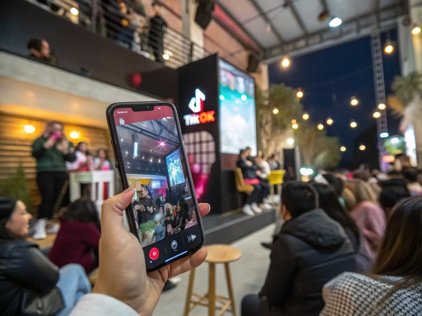 A dynamic image showing the TikTok app interface on a smartphone, featuring a trending challenge video with branded elements, symbolizing an innovative TikTok marketing strategy.