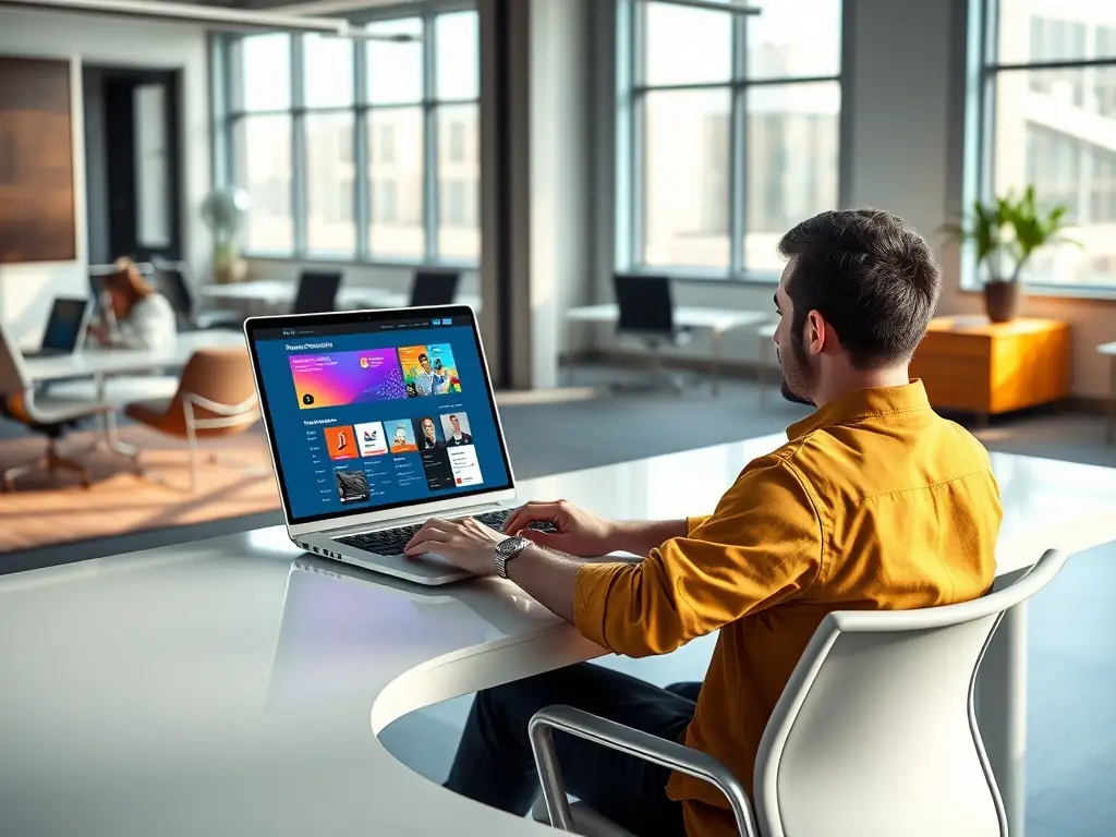 A person using a laptop with charts and graphs displayed, symbolizing reputation management and online monitoring.