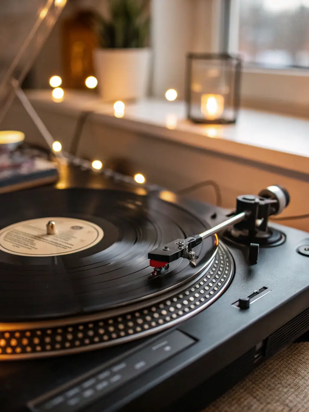 A close-up shot of a vinyl record spinning on a turntable, bathed in soft, nostalgic light, symbolizing the revival of classic artistry.