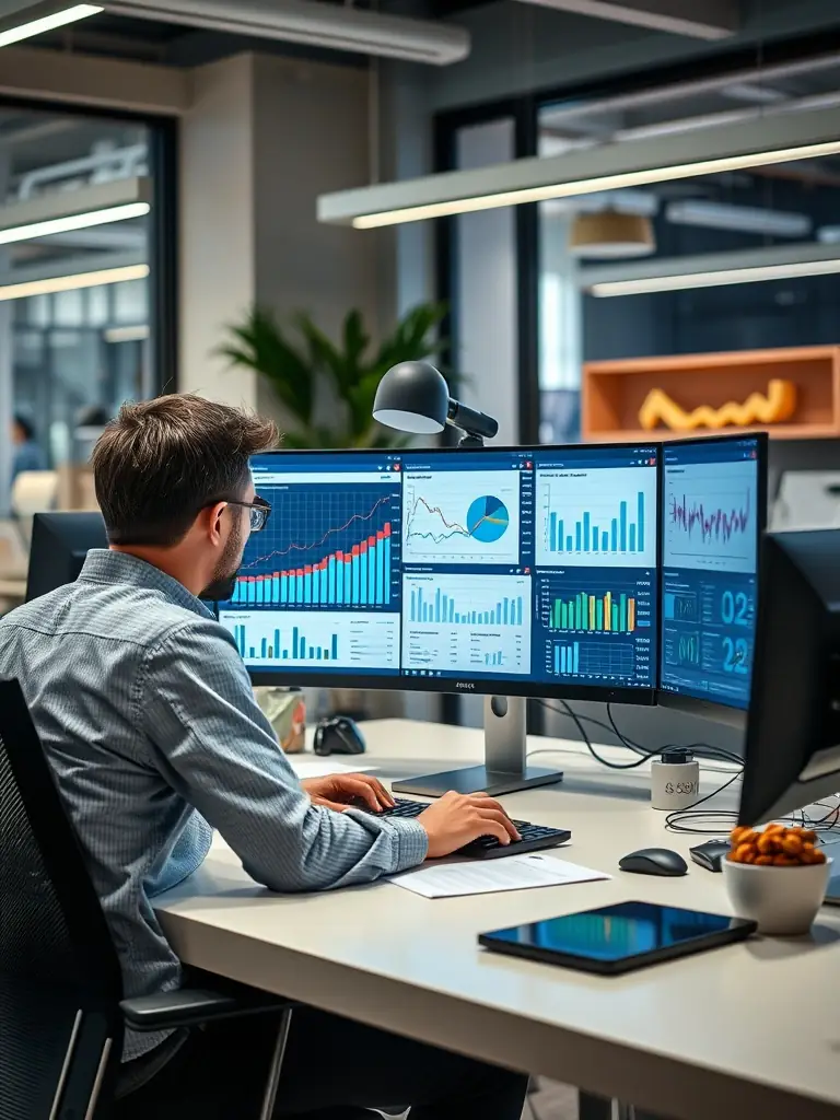 A professional looking person analyzing a dashboard filled with data visualizations, highlighting content gaps in a website's SEO strategy. The image should convey a sense of thoroughness and attention to detail.