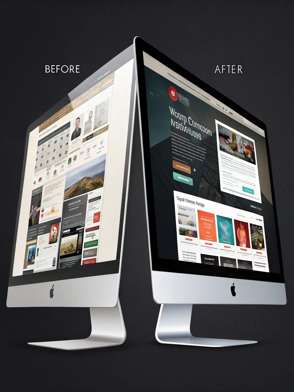 A before-and-after illustration showing a website with cluttered data transforming into a streamlined, efficient interface after an AI audit. The image should be visually striking and easy to understand.